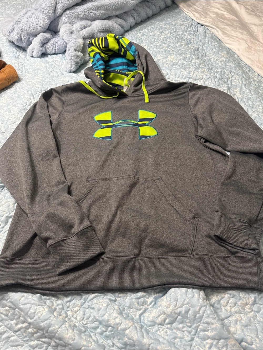 Under Armour Gray Zip-Up Hoodie with Neon Green Accents